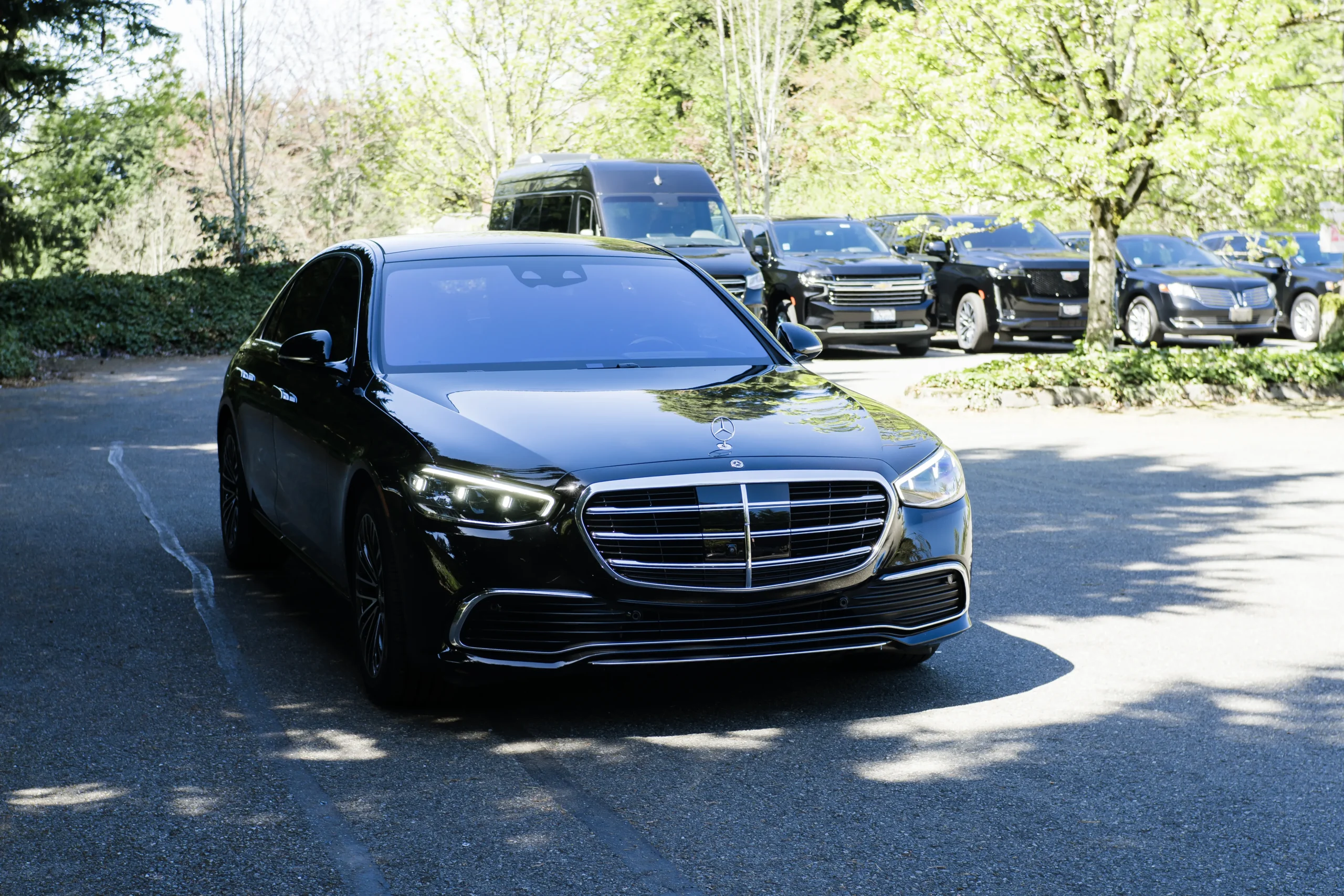 Mercedes-Benz S580 exterior — luxury chauffeur service Seattle