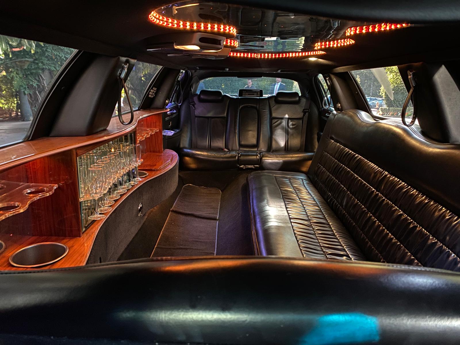Luxurious interior of a Seattle town car service limo, offering comfort and elegance for every journey.