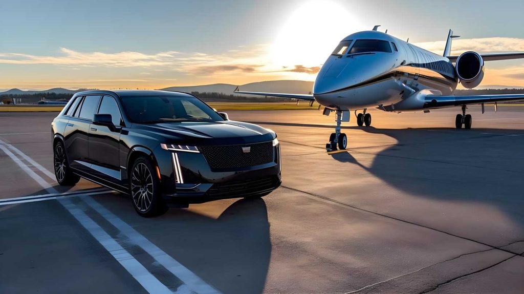 Executive Car Service SUV meeting a private jet at a Seattle-area airport